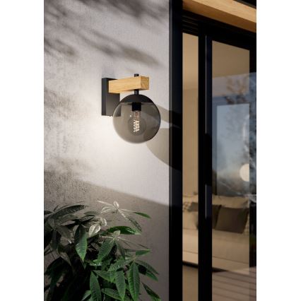Eglo - Outdoor wall light 1xE27/40W/230V black/wood IP44