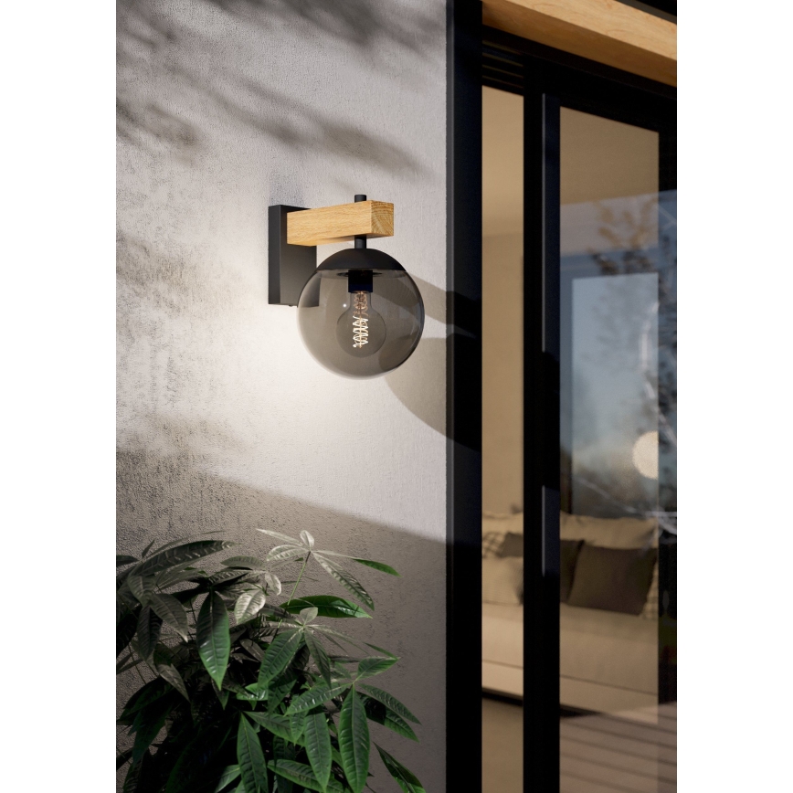 Eglo - Outdoor wall light 1xE27/40W/230V black/wood IP44