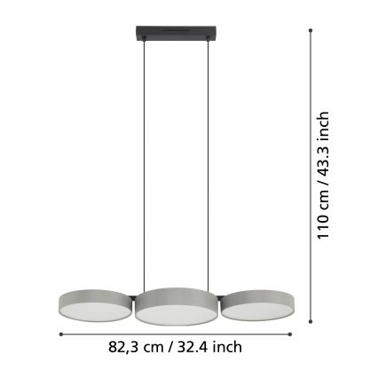 Eglo - LED RGBW Dimmable chandelier on a string 3xLED/7,5W/230V 2700-6500K grey