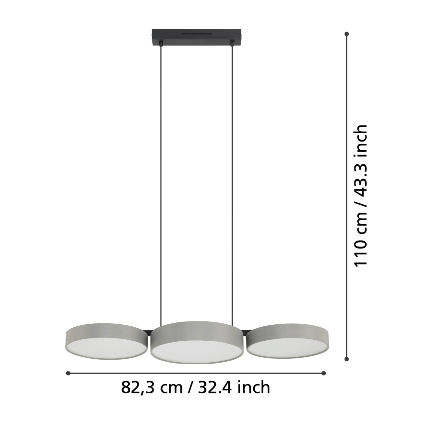 Eglo - LED RGBW Dimmable chandelier on a string 3xLED/7,5W/230V 2700-6500K grey