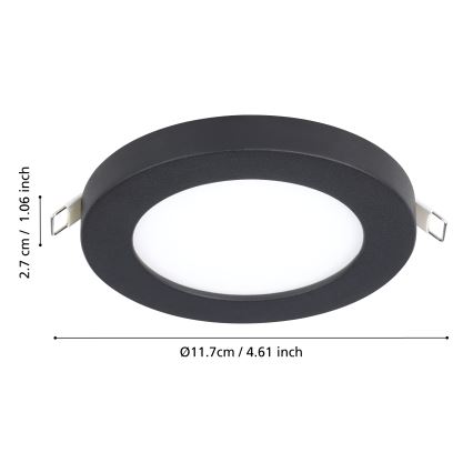 Eglo - LED recessed downlight, 5.5 W, 230 V, 4000 K, black, Ø 11.7 cm