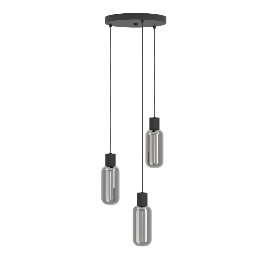 Eglo - Cable-hung pendant light 3xE27/4W/230V black/smoked