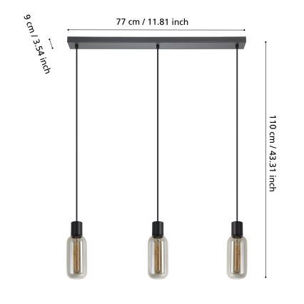Eglo - Cable-hung pendant 3xE27/4W/230V black/smoke