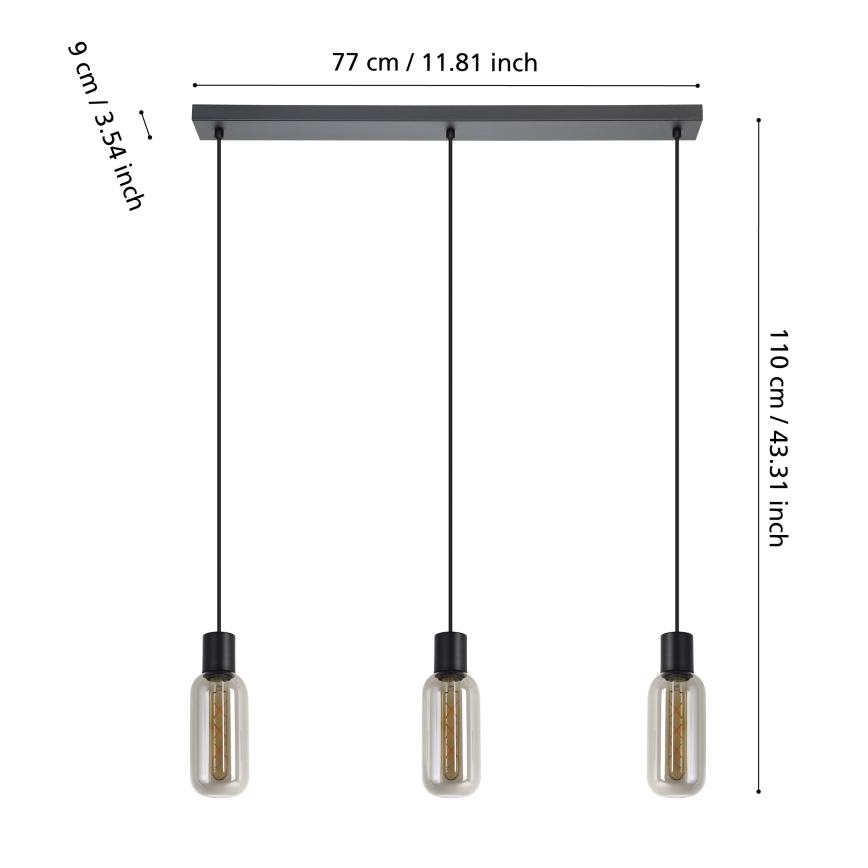 Eglo - Cable-hung pendant 3xE27/4W/230V black/smoke
