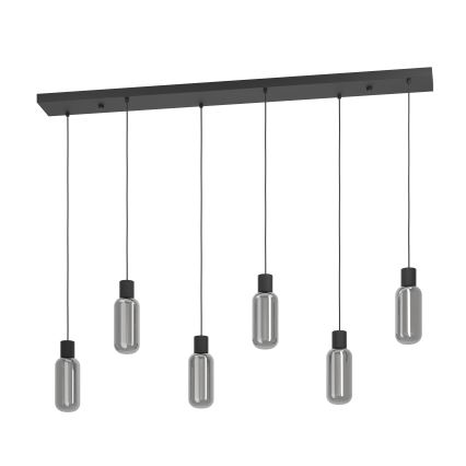 Eglo - Cable-hung pendant light 6xE27/4W/230V black/smoked