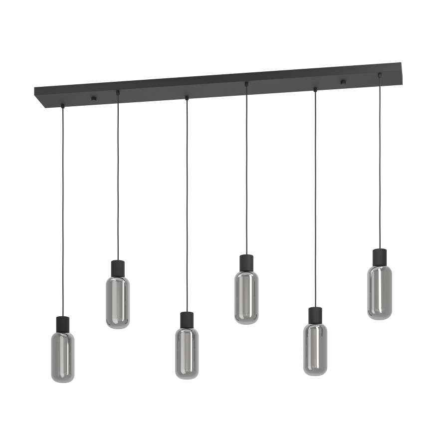 Eglo - Cable-hung pendant light 6xE27/4W/230V black/smoked
