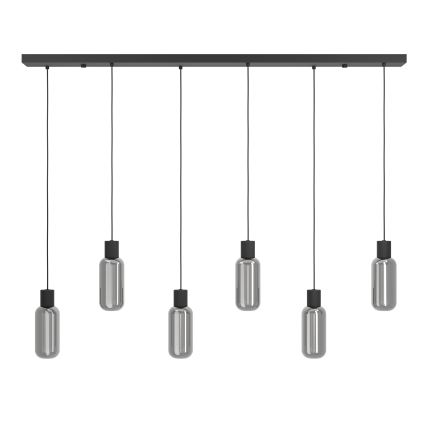 Eglo - Cable-hung pendant light 6xE27/4W/230V black/smoked