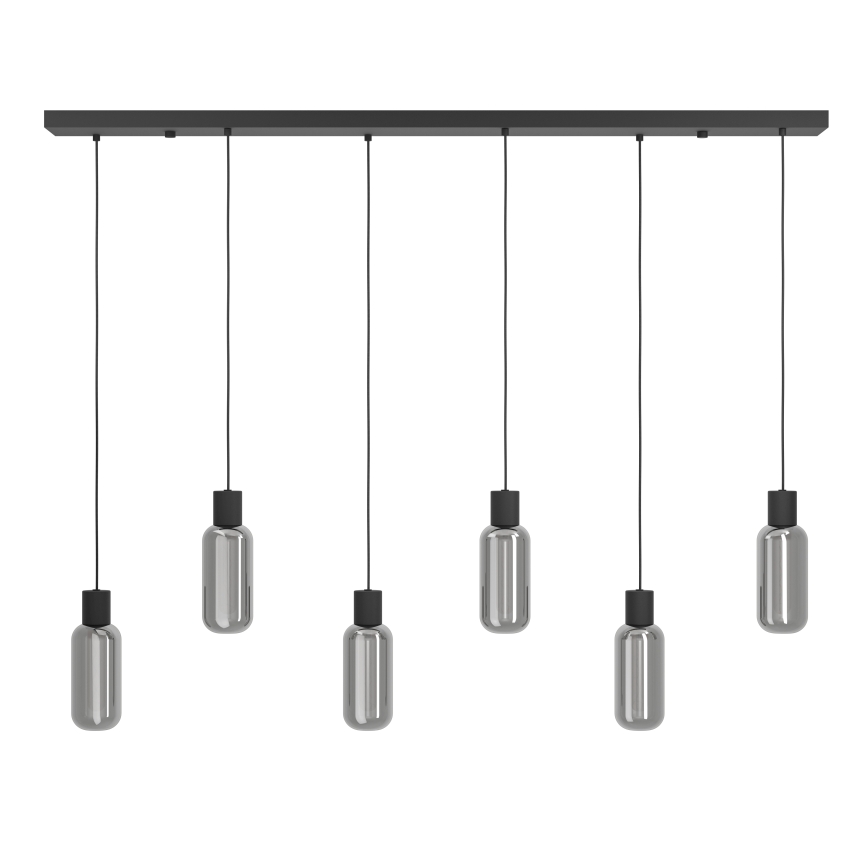 Eglo - Cable-hung pendant light 6xE27/4W/230V black/smoked