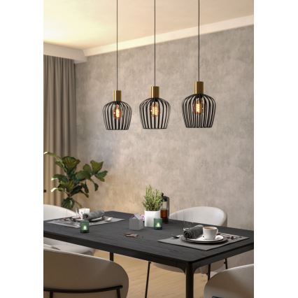 Eglo - Chandelier on a string 3xE27/40W/230V black/gold