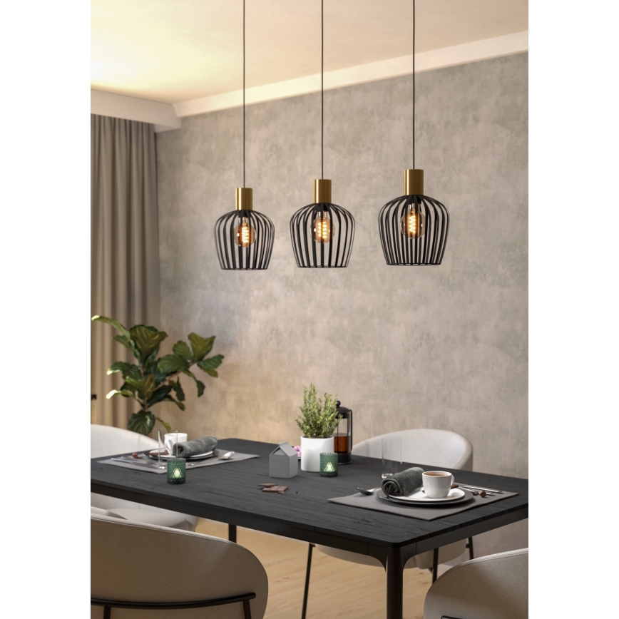 Eglo - Chandelier on a string 3xE27/40W/230V black/gold
