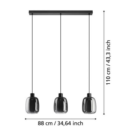 Eglo - LED RGBW Dimmable chandelier on a string 3xLED/3,7W/230V 2700-6500K grey