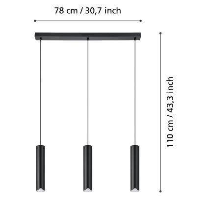Eglo - LED RGBW Dimmable chandelier on a string 3xLED/3,7W/230V 2700-6500K black