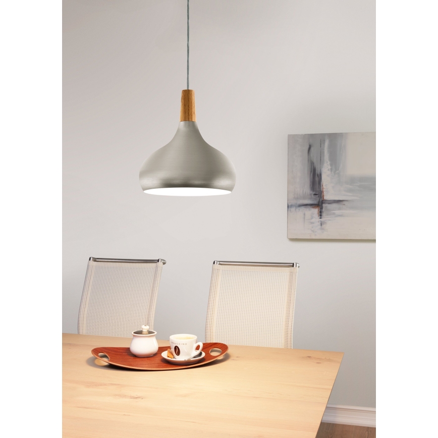 Eglo - Cable-suspended pendant lamp, 1x E27/60W/230V, Ø 28 cm, silver