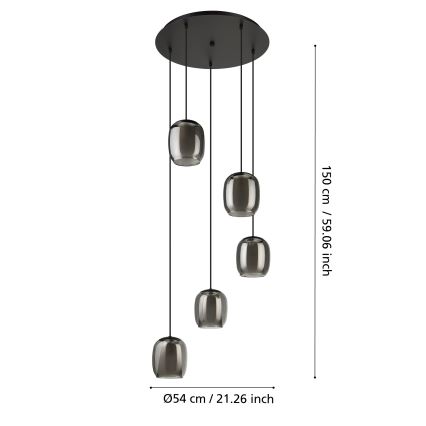 Eglo - Chandelier on a string 5xE27/28W/230V grey
