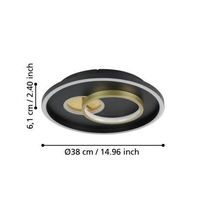 Eglo - LED Ceiling light 1xLED/14W/230V + 1xLED/8,5W d. 38 cm black/gold
