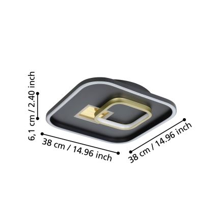Eglo - LED Ceiling Light LED/16.2W/230V + LED/9.2W 38x38 cm Black/Gold
