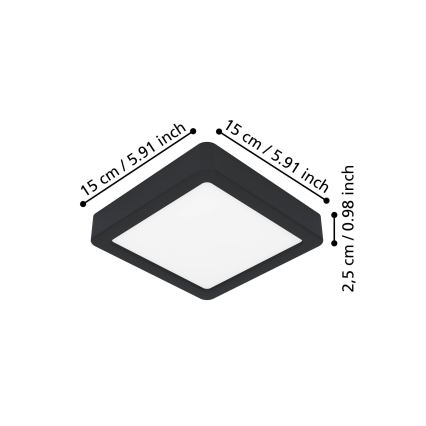 Eglo - LED Ceiling Light, 7W, 230V, selectable 2700/4000/6500K, 15 x 15 cm, Black