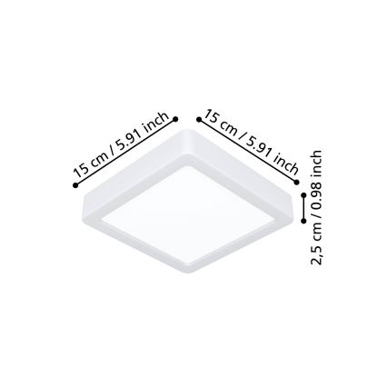 Eglo - LED Ceiling Light, 7 W, 230 V, 2700/4000/6500 K, 15 × 15 cm, White