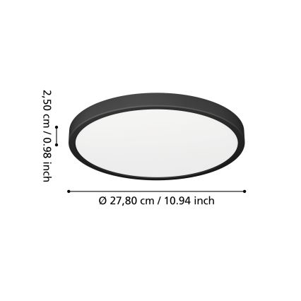 Eglo - LED Bathroom Ceiling Light LED/14.2 W/230 V 2700/4000/6500 K Ø 27.8 cm IP44 Black
