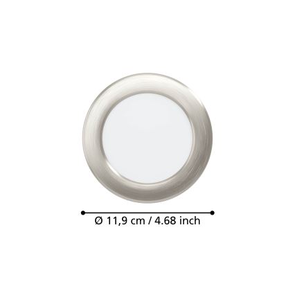 Eglo - LED recessed downlight, 6.3W, 230V, 2700/4000/6500K, Ø 11.9 cm, matte chrome