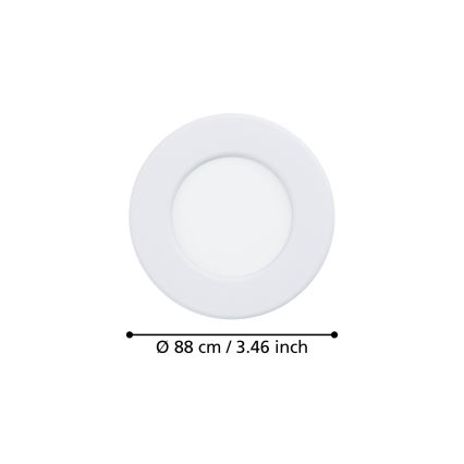 Eglo - LED Bathroom Recessed Downlight, 3.7 W, 230 V, Selectable 2700/4000/6500 K, Ø 8.8 cm, IP44, White