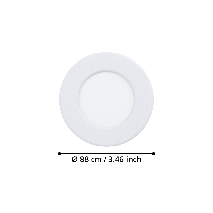 Eglo - LED Bathroom Recessed Downlight, 3.7 W, 230 V, Selectable 2700/4000/6500 K, Ø 8.8 cm, IP44, White