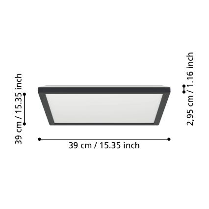 Eglo - LED Dimmable bathroom ceiling light LED/17,6W/230V 2700-6500K 39x39 cm IP44 black + remote control
