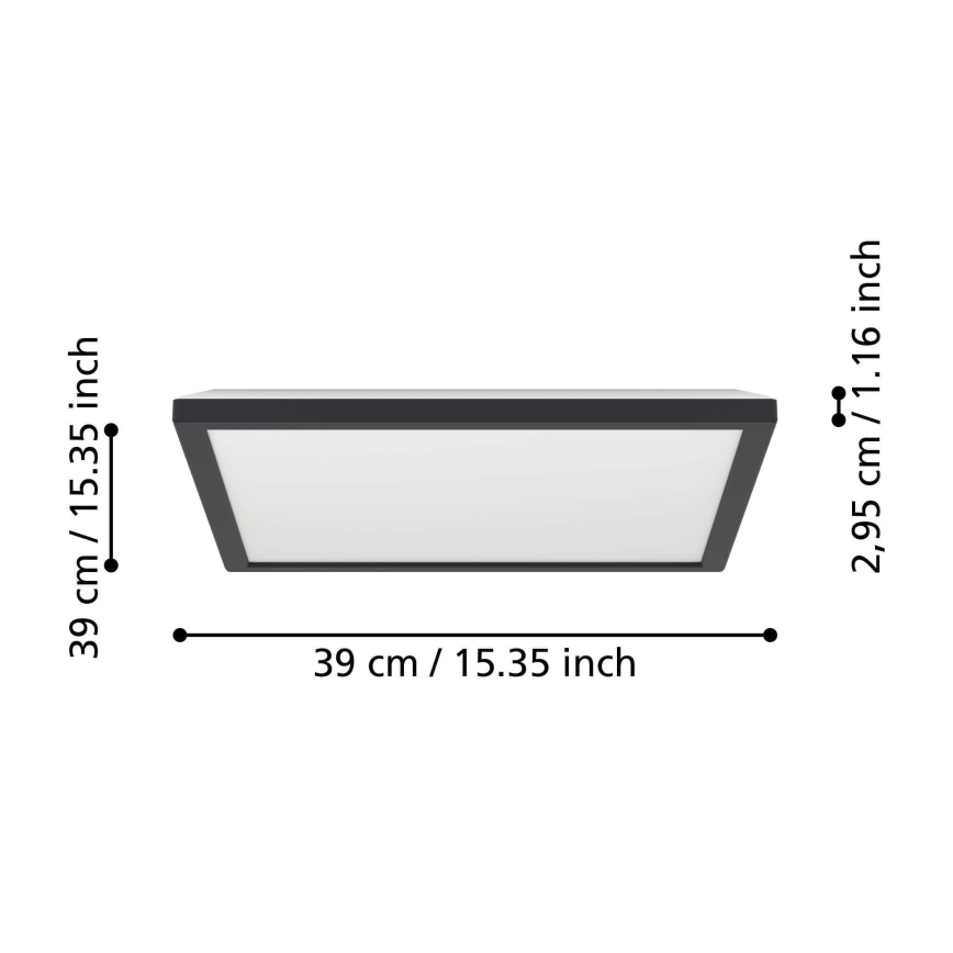 Eglo - LED Dimmable bathroom ceiling light LED/17,6W/230V 2700-6500K 39x39 cm IP44 black + remote control