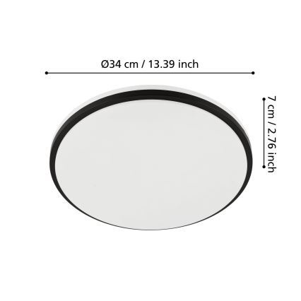 Eglo - LED Bathroom Ceiling Light LED/18W/230V 3000/4000/6500K IP54 Black