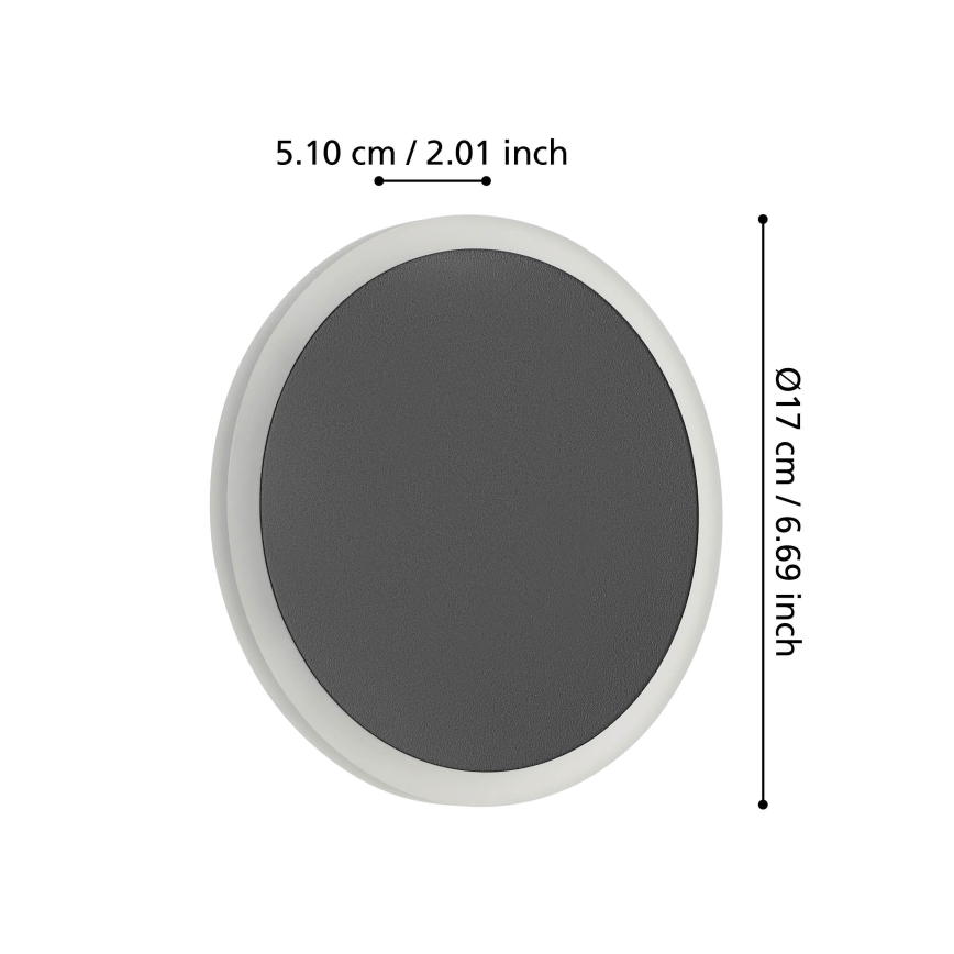 Eglo - LED Wall light LED/12W/230V 3000K d. 17 cm black