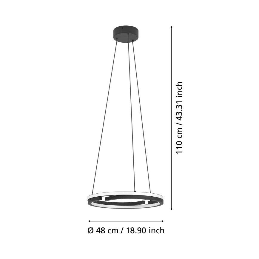 Eglo - Dimmable LED pendant light on cable 2×LED/20W/230V 2700–6500K Ø 48 cm black + remote control