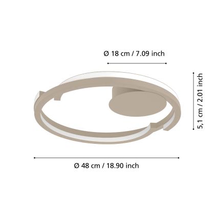 Eglo - Dimmable LED ceiling light 2x LED/20W, 230V, 2700–6500K, Ø 48 cm, beige, with remote control