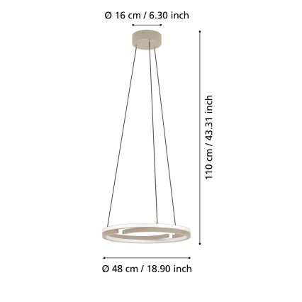 Eglo - Dimmable LED pendant light on cable, 2xLED/20W/230V, 2700-6500K, Ø 48 cm, beige + remote control