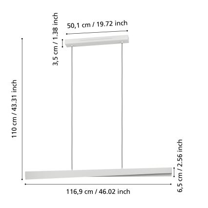 Eglo - LED RGBW Dimmable Pendant Light on Cable LED/19W/230V 2700-6500K Grey