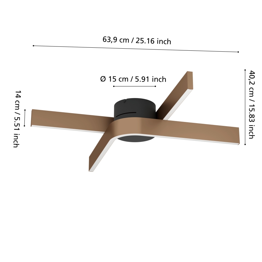 Eglo - LED RGBW Dimmable Ceiling Light 2xLED/18W/230V Copper/Black