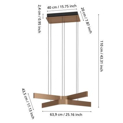 Eglo - LED RGBW Dimmable Pendant Light on Cable 2xLED/18W/230V Copper/Black