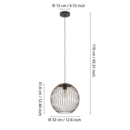 Eglo - Cable pendant light 1xE27/60W/230V black