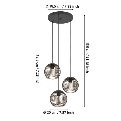 Eglo - Cable Pendant Light 3xE27/60W/230V Black