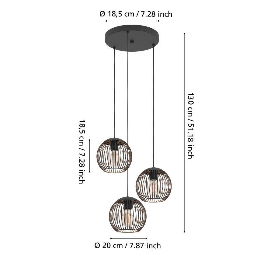 Eglo - Cable Pendant Light 3xE27/60W/230V Black
