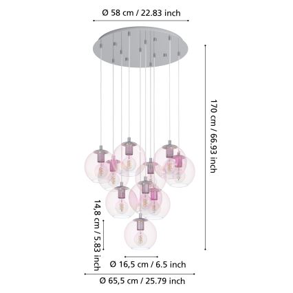 Eglo - Cable-suspended chandelier 10x E27/60W/230V polished chrome/clear glass