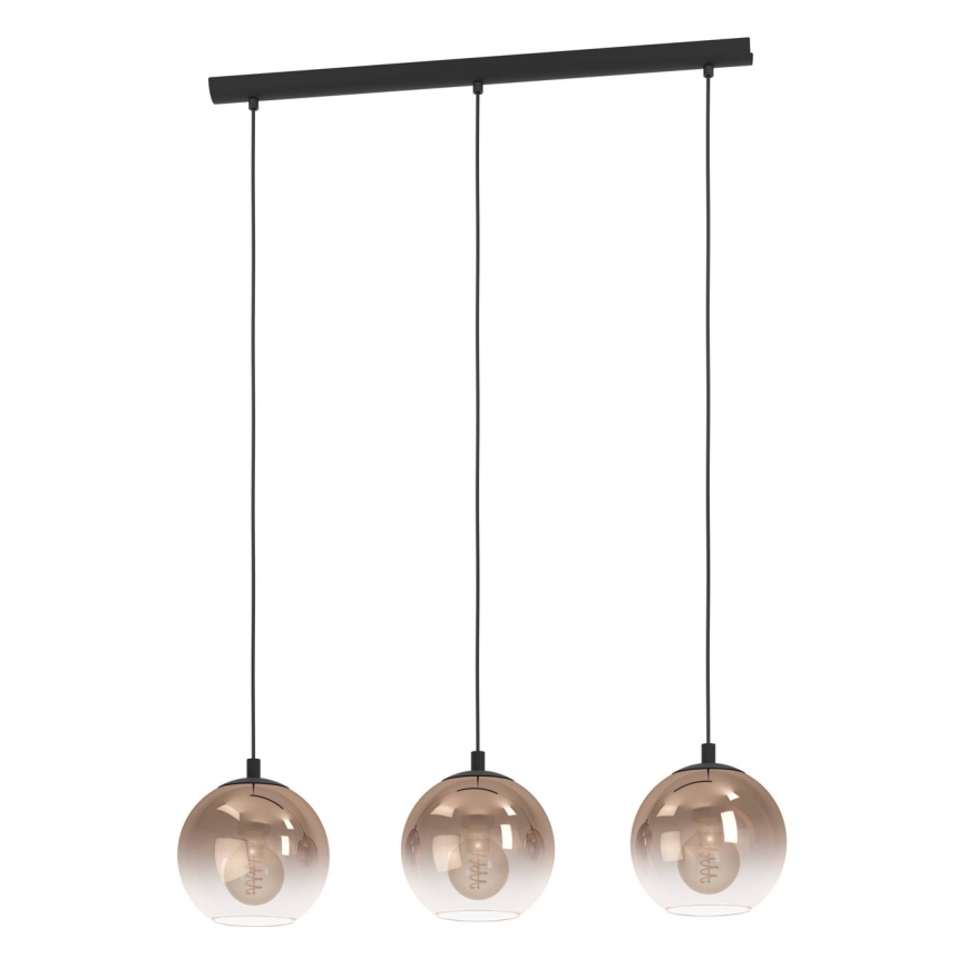 Eglo - Cable-hung pendant light 3xE27/60W/230V black/beige/smoked