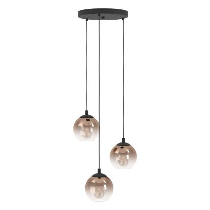 Eglo - Cable-suspended pendant light 3xE27/60W/230V black/beige/smoked