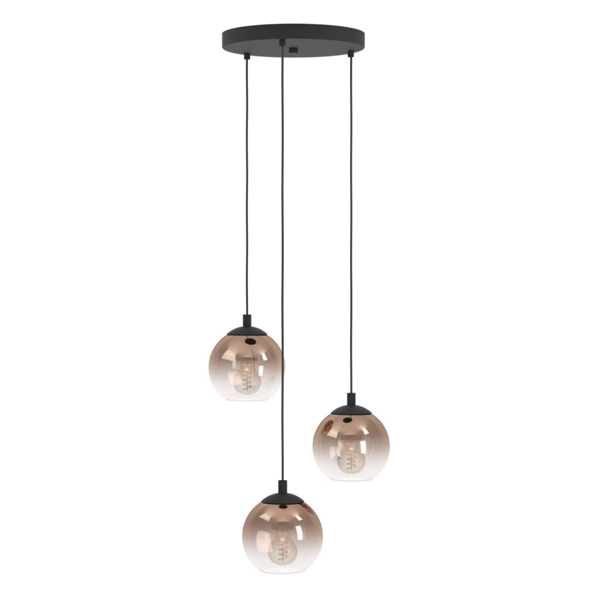 Eglo - Cable-suspended pendant light 3xE27/60W/230V black/beige/smoked
