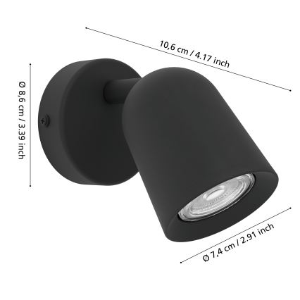 Eglo - Wall-mounted Spotlight 1xGU10/5W/230V, Black