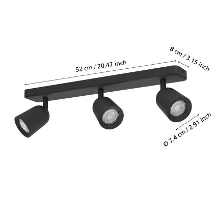 Eglo - Spotlight 3xGU10/10W/230V Black