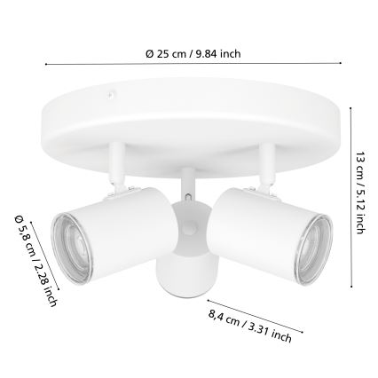 Eglo - Bathroom spotlight 3x GU10/5W/230V IP44 White