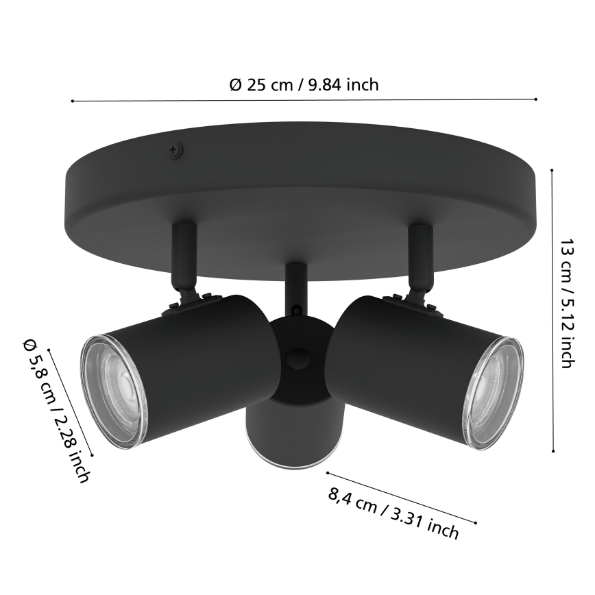 Eglo - Bathroom spotlight, 3× GU10 (5W each), 230V, IP44, Black