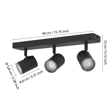 Eglo - Bathroom spotlight 3xGU10/5W/230V IP44 black
