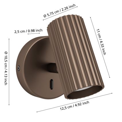 Eglo - Wall-mounted spotlight 1xGU10/5W/230V brown