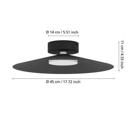 Eglo - LED RGBW Dimmable Ceiling Light LED/15,5W/230V 2700-6500K Ø 45 cm Black